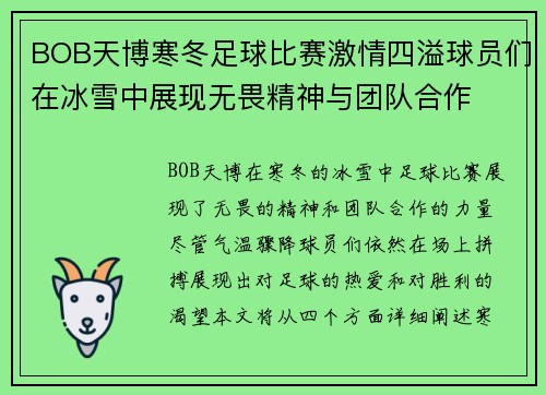BOB天博寒冬足球比赛激情四溢球员们在冰雪中展现无畏精神与团队合作