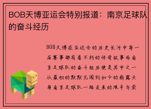 BOB天博亚运会特别报道：南京足球队的奋斗经历
