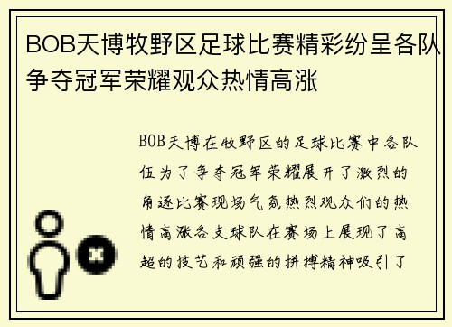BOB天博牧野区足球比赛精彩纷呈各队争夺冠军荣耀观众热情高涨